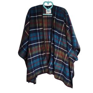 Old Navy Buffalo Plaid Cape Blanket Wrap M/L Boho Chic Oversized Cozy Fall